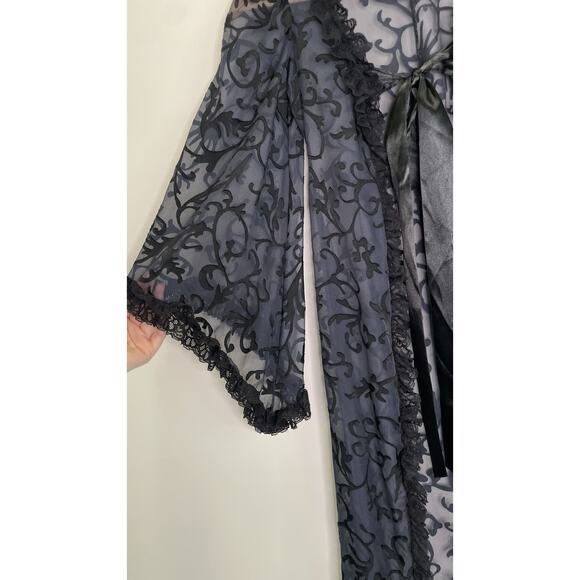 Lace Sheer Kimono Coverup Robe M 8 Whimsigoth Dark Ruffle Dress Gown Costume Wed - Picture 4 of 12
